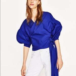 ZARA Puff Sleeve Wrap Top
